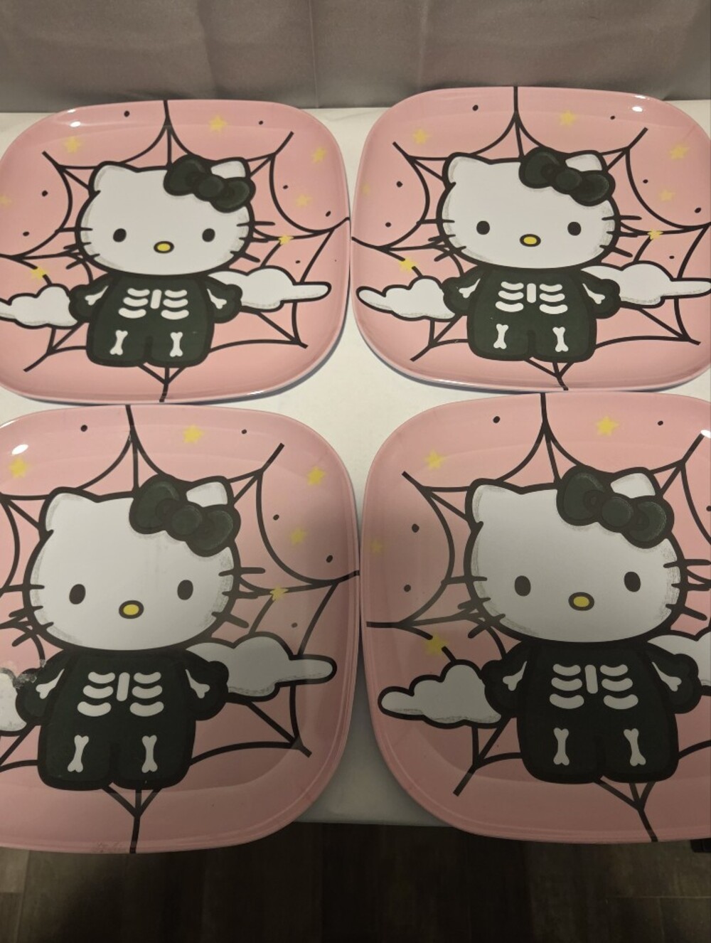 Hello Kitty Pink Halloween Skeleton Dessert Plates